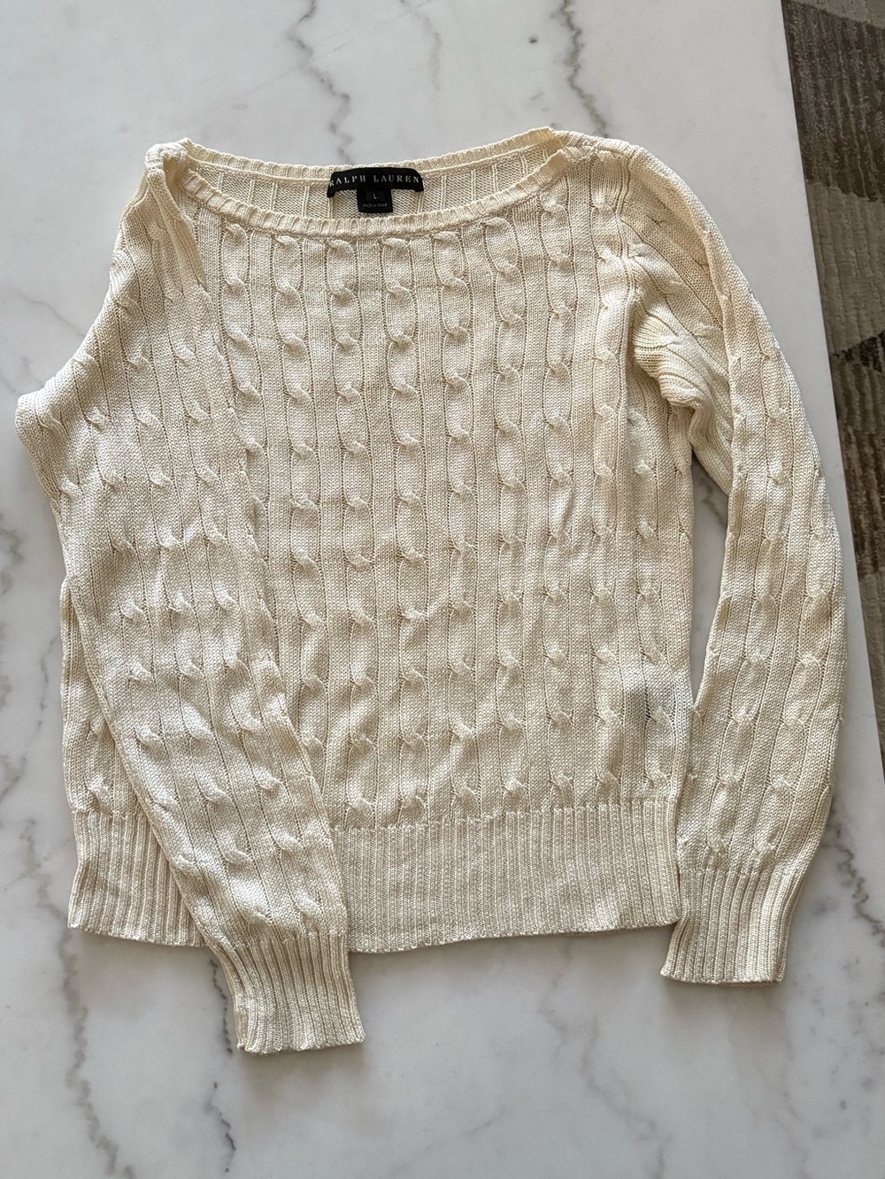 Ralph Lauren Black Label Cream Silk Cable-Knit Sweater